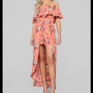 Sweet Gardenia Maxi Romper - Coral